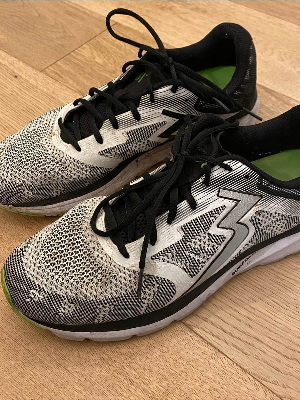Men's Running Shoes - Black & White with Green Accents